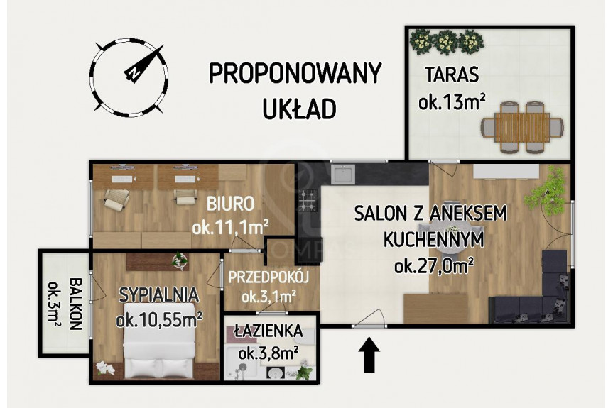 wrocławski, Siechnice, Groblice, Sadowa, 3 pok. z 2013 roku z tarasem 13m2, komórką i MP