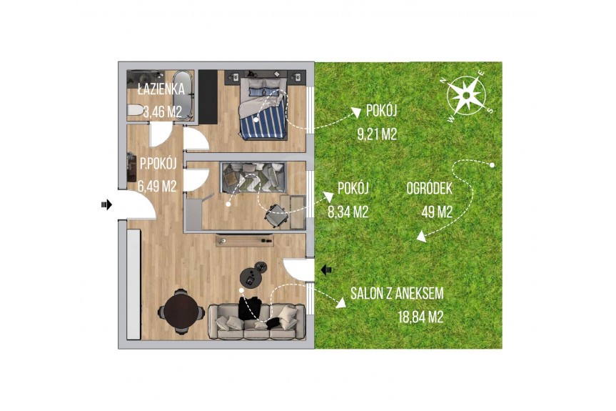 wrocławski, Siechnice, 3 pokoje| Ogr&oacute;dek 49m2 | Siechnice 2027