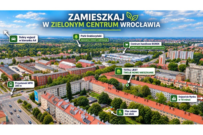 Wrocław, Wrocław-Krzyki, Południe, Wr&oacute;bla, 3 pokoje | 50,22 m&sup2; | Duża piwnica 12 m&sup2; | Park Grabiszyński